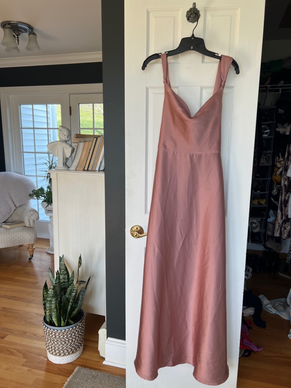 Christian Siriano Dusty Rose V-Neck Satin Maxi Dress